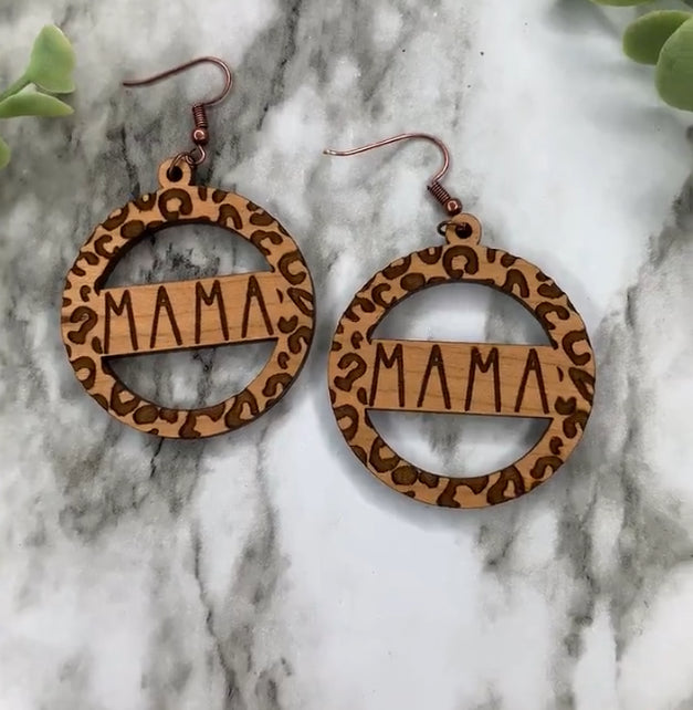 Custom leopard "Mama" earrings